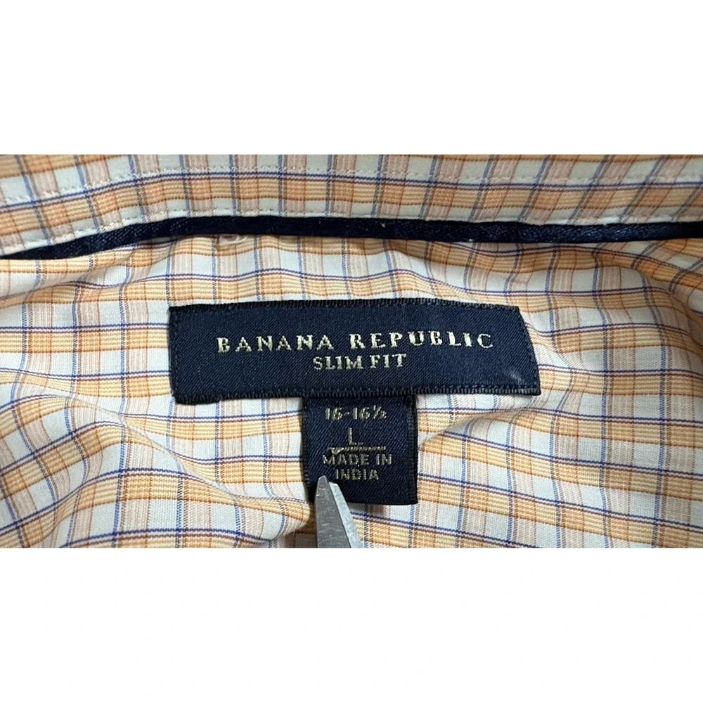 Banana Republic Slim Fit Dress Shirt Large 16 - 16 1/2 Multicolor Plaid Check